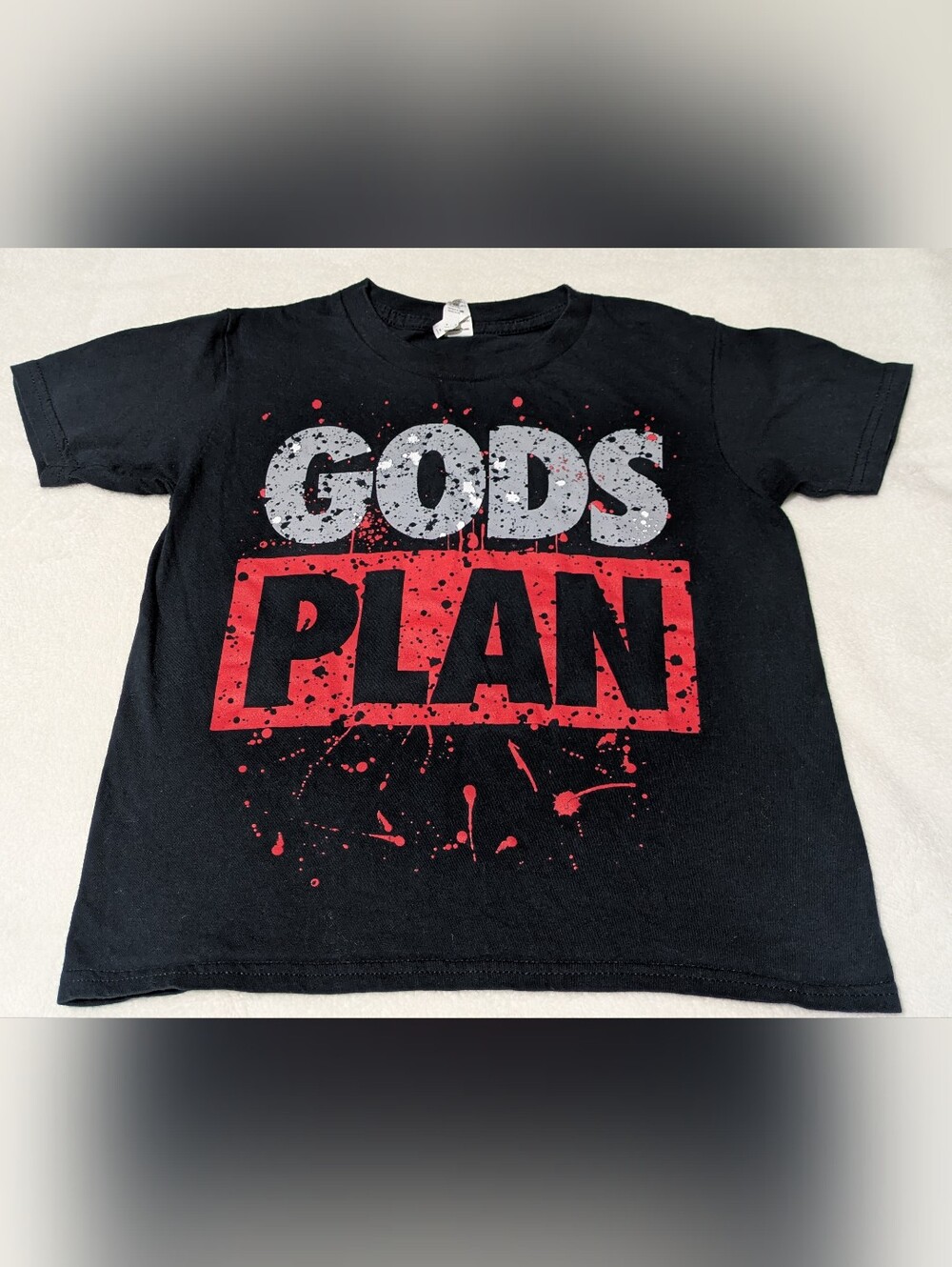 Anvil Kids "Gods Plan" Graphic T-Shirt - Black, Size Medium